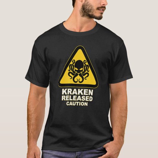 Cthulhu Caution Kraken veröffentlichte Warnung T-Shirt (Vorderseite)