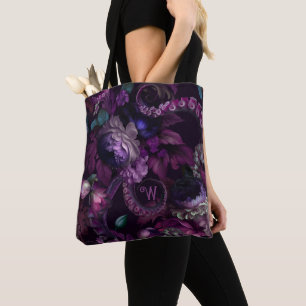 Cthulhu Dunkelrosa Tentakel Mit Blumen Monogramm Tasche