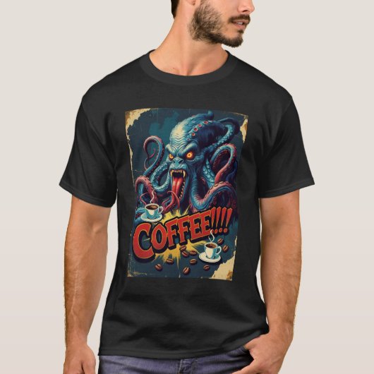 Cthulhu Kaffeemonster-Shirt | Horror Spaß T-Shirt (Vorderseite)