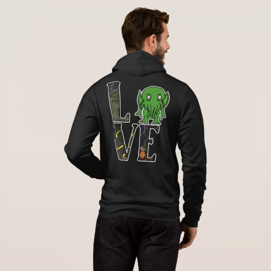 Cthulhu LIEBE Zip Front Hoodie (Schwarz voll)