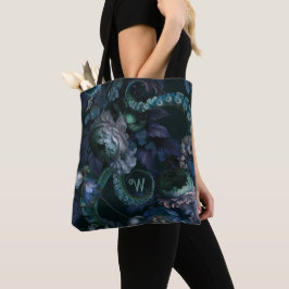 Cthulhu Türkis Tentakel Blumen Monogramm Tasche