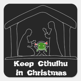 Cthulhu zu Weihnachten behalten Quadratischer Aufkleber