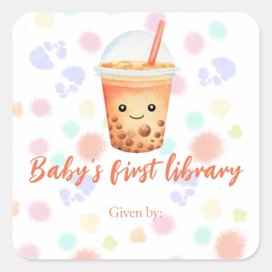 cu-tea Bubble-Tea - Baby's erste Bibliothek Quadratischer Aufkleber (Vorderseite)