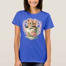 Cu-Tee Niedlich Kitten Teacup Cat T-Shirt