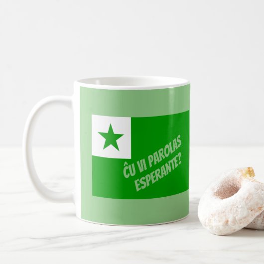 Ču vi parolas Esperante? Kaffeetasse (Mit Donut)