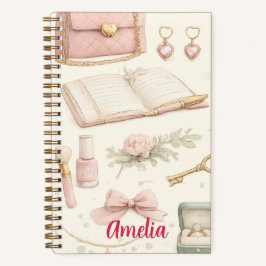 Cuaderno Coquette Aesthetic Pink Bow Makeup Person Notizblock