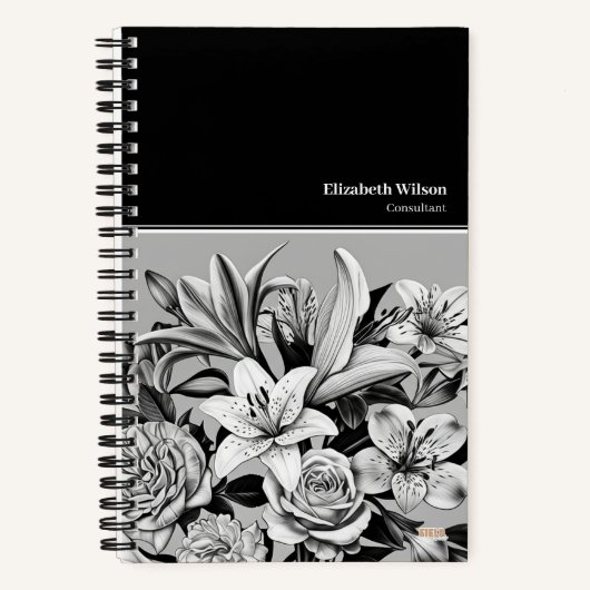 Cuaderno Professional Black & White Flowers Notizblock (Vorderseite)