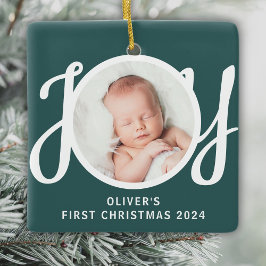 Cuatname First Christmas Foto Green Keepake Keramikornament
