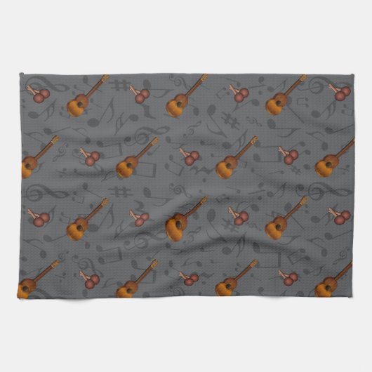 Cuatro and Maracas with Music Notes on DARK GREY Geschirrtuch (Horizontal)