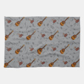 Cuatro and Maracas with Music Notes on LIGHT GREY Geschirrtuch (Horizontal)