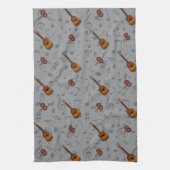 Cuatro and Maracas with Music Notes on LIGHT GREY Geschirrtuch (Vertikal)