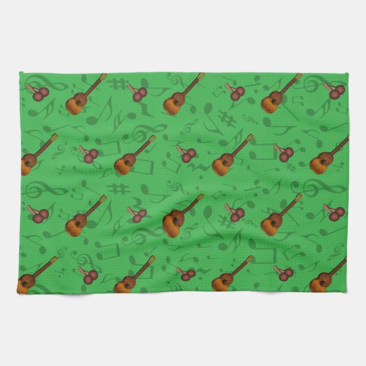 Cuatro and Maracas with Music Notes on LUGHT GREEN Geschirrtuch (Horizontal)