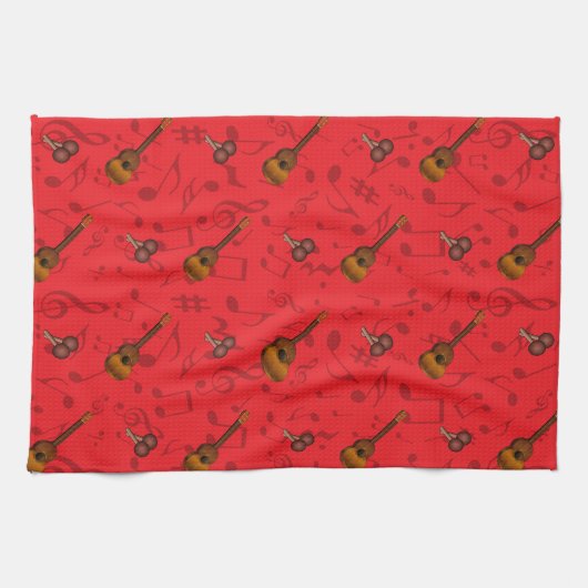 Cuatro and Maracas with Music Notes on RED Geschirrtuch (Horizontal)