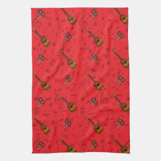 Cuatro and Maracas with Music Notes on RED Geschirrtuch (Vertikal)