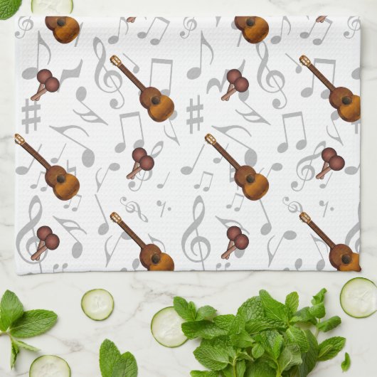 Cuatro and Maracas with Music Notes on WHITE Geschirrtuch (Gefaltet)