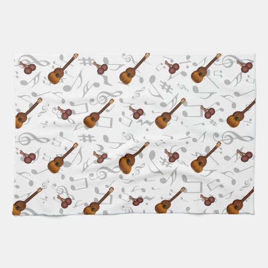 Cuatro and Maracas with Music Notes on WHITE Geschirrtuch (Horizontal)