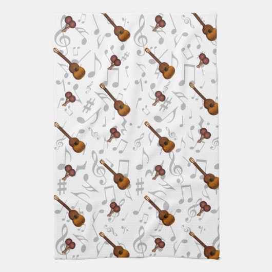 Cuatro and Maracas with Music Notes on WHITE Geschirrtuch (Vertikal)