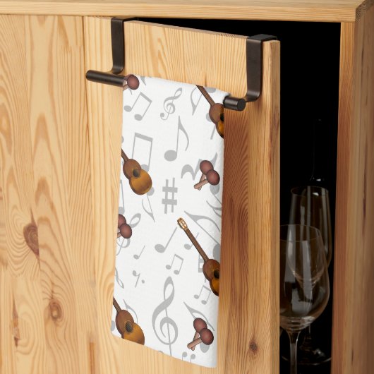 Cuatro and Maracas with Music Notes on WHITE Geschirrtuch (Drittel gefaltet)