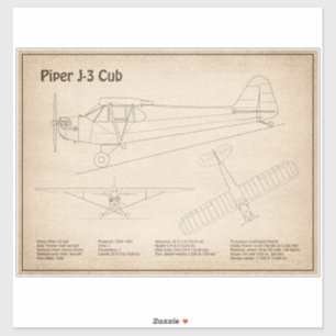 Cub Airplane - Airplane Blueprint Plans SD Aufkleber