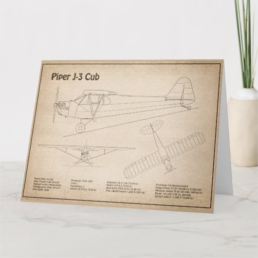 Cub Airplane - Airplane Blueprint Plans SD Dankeskarte (Vorderseite)