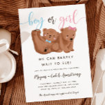 Cub Bear Thema Gender Reveal Party Einladung<br><div class="desc">Niedliches Bärenthema Geschlecht offenbart Party Einladung mit der Darstellung der Naben mit einem rosa Bogen und blauen Bogen Krawatte. In dem Text steht: "Junge oder Mädchen? Wir können frühzeitig warten,  um zu sehen!"</div>