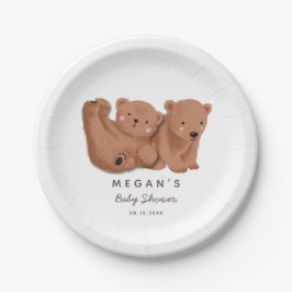 Cub Bear Theme Twins Baby Shower Plate Pappteller
