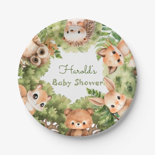 Cub Forest Animals Baby Boy Dusche Pappteller (Vorderseite)