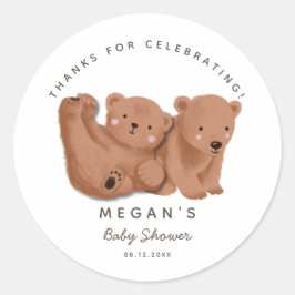 Cub Twin Bears Gender Neutral Baby Dusche Runder Aufkleber