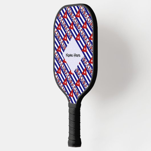 Cuba and Cuban Flag Dark Blue Tiles with Your Name Pickleball Schläger (Links)