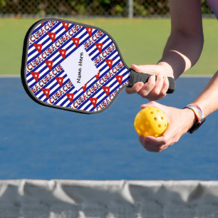 Cuba and Cuban Flag Dark Blue Tiles with Your Name Pickleball Schläger