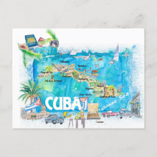 Cuba Antilles Illustrierte Reisekarte mit Straßen Postkarte