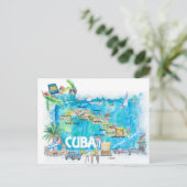 Cuba Antilles Illustrierte Reisekarte mit Straßen Postkarte (Stehend Vorderseite)