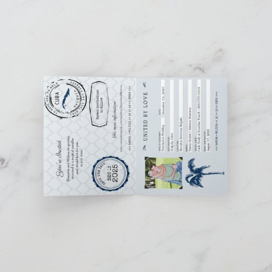 Cuba Blue Passport Wedding Save the Date Einladung (Innenseite)