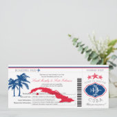Cuba Boarding Pass Wedding Einladung (Stehend Vorderseite)