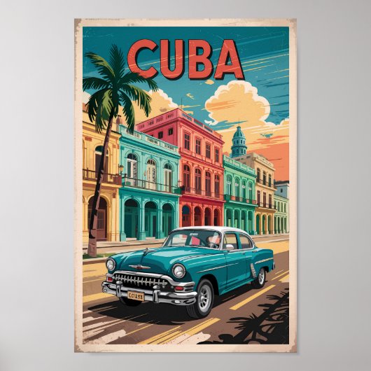 Cuba Classic Car Illustration Travel Art Vintage Poster (Vorne)