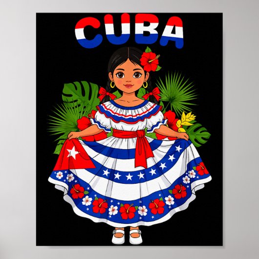 Cuba Cuban Girl Traditional Dress Trocal Flowers Poster (Vorne)