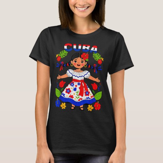 Cuba Cuban Girl Traditional Dress Trocal Flowers T-Shirt (Vorderseite)