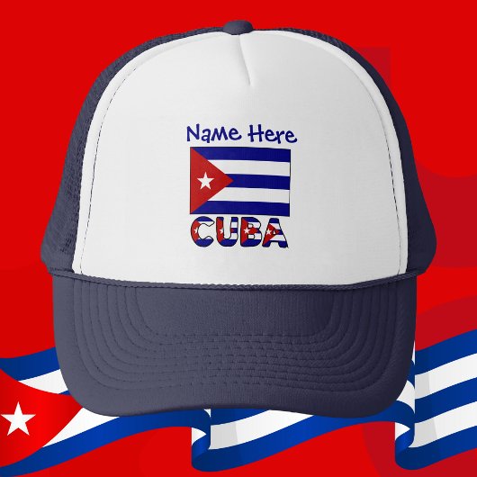 Cuba Dark Blue Cuban Flag Navy Blue Personalized Truckerkappe