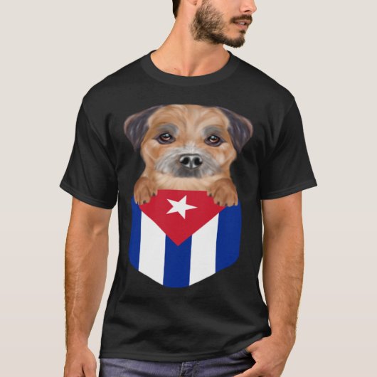 Cuba Flag Border Terrier Dog In Pocket T-Shirt (Vorderseite)