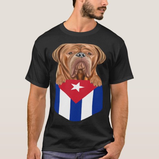 Cuba Flag Dogues de Bordeaux Dog In Pocket T-Shirt (Vorderseite)