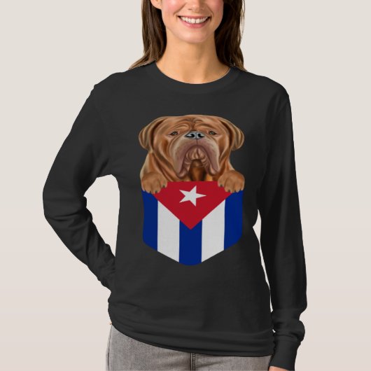 Cuba Flag Dogues de Bordeaux Dog In Pocket T-Shirt (Vorderseite)
