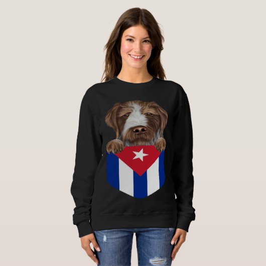 Cuba Flag German Wirehaired Pointer Dog In Pocket Sweatshirt (Vorne ganz)