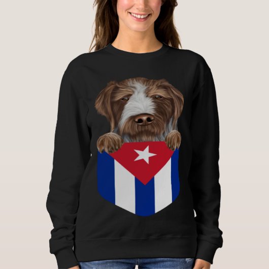 Cuba Flag German Wirehaired Pointer Dog In Pocket Sweatshirt (Vorderseite)