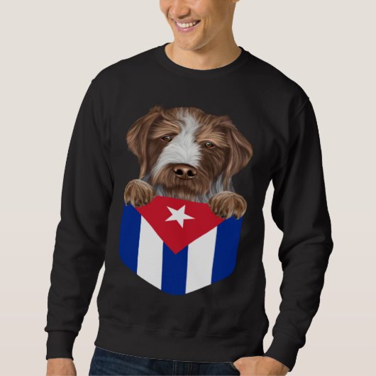 Cuba Flag German Wirehaired Pointer Dog In Pocket Sweatshirt (Vorderseite)