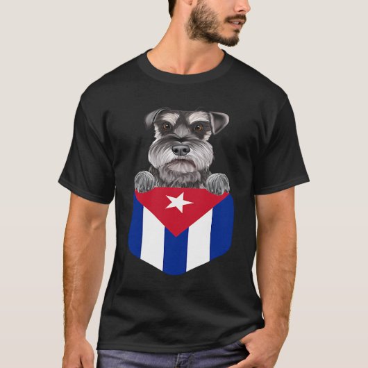 Cuba Flag Miniature Schnauzer Dog In Pocket T-Shirt (Vorderseite)