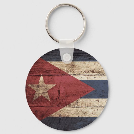 Cuba Flag on Old Wood Grain Schlüsselanhänger (Vorderseite)