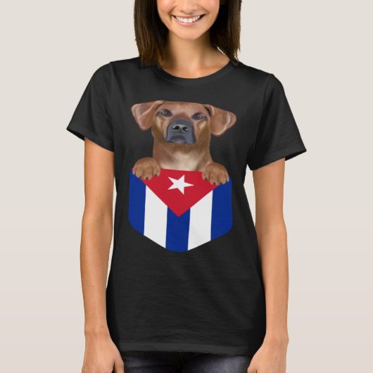 Cuba Flag Rhodesian Ridgeback Dog In Pocket T-Shirt (Vorderseite)