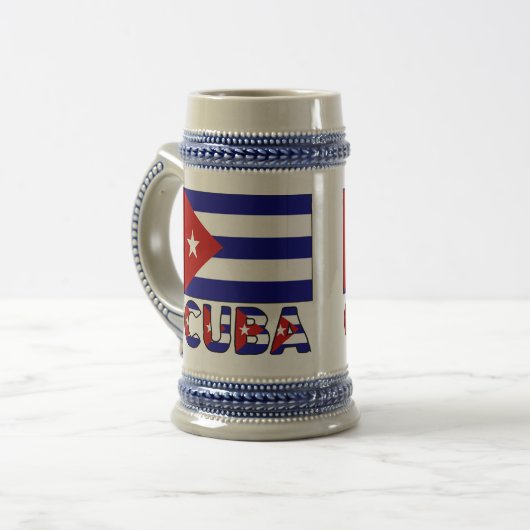 Cuba Flag und Word Dark Blue Stripes Bierglas (Vorderseite Links)
