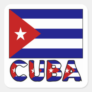 Cuba Flag & Word Dark Quadratischer Aufkleber