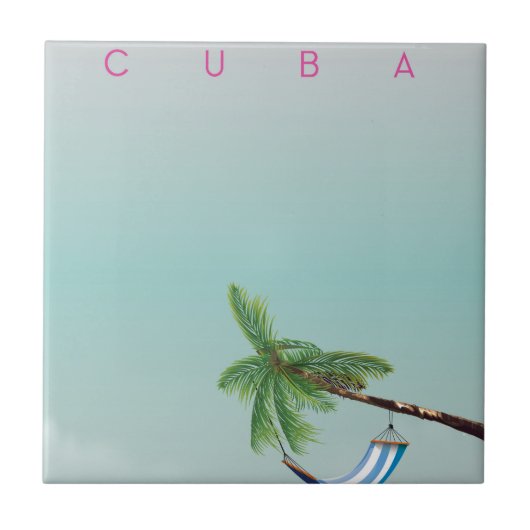 Cuba Hammock Vintager Urlaubstext. Fliese (Vorderseite)